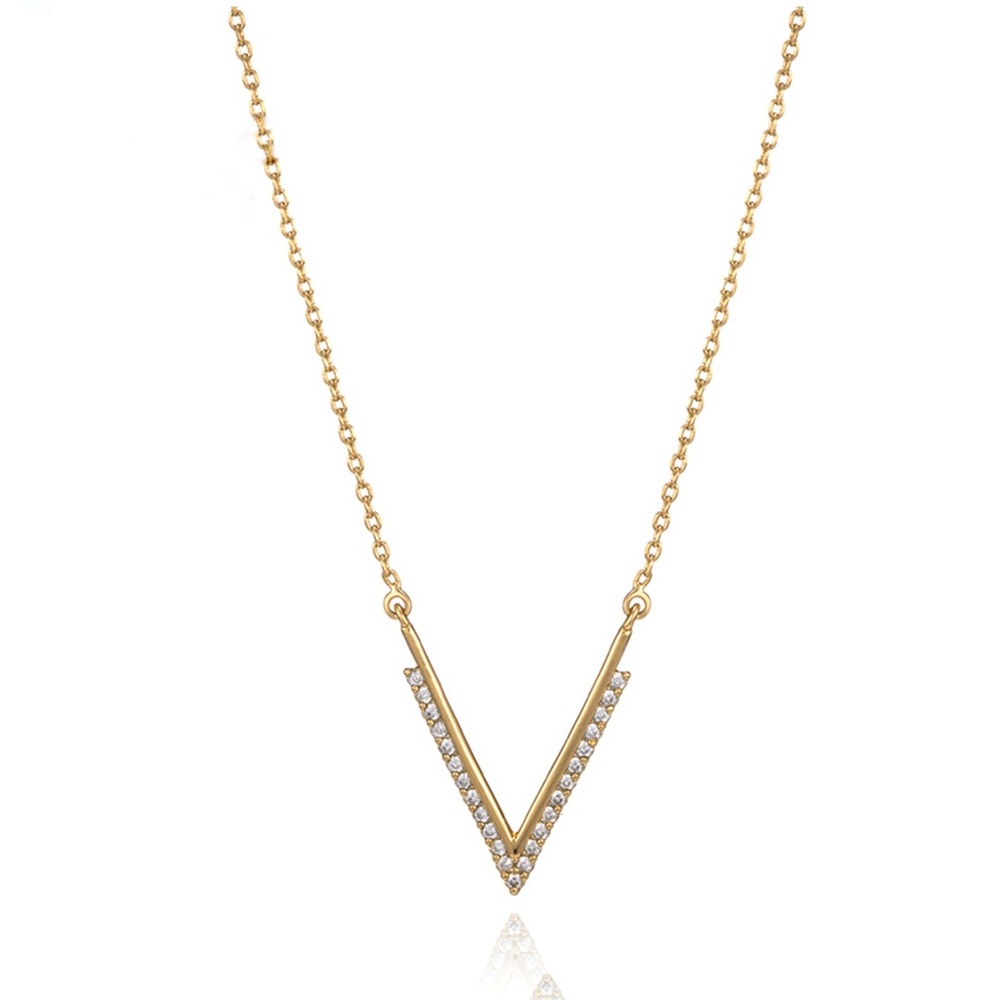 V Necklace with Zirconia 14k Gold Plated Luxury Jewelry